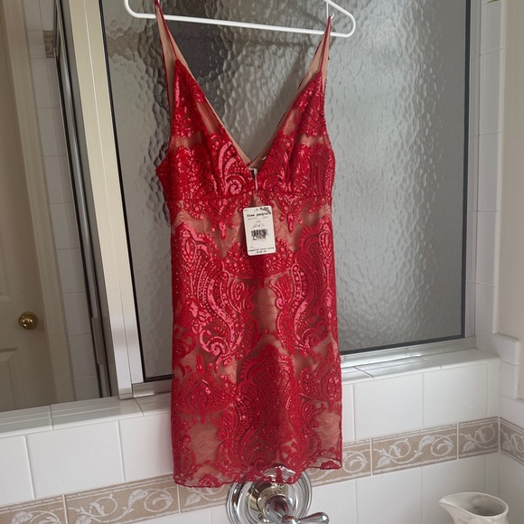 Free People Dresses & Skirts - NWT Free People Red Sequin Embroidered Slip Dress